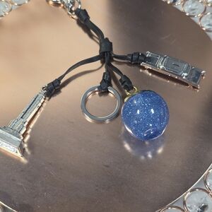 Travel-Inspired Multi-Charm Bag Accessory Apple, Car & Landmark Tower Key Clip